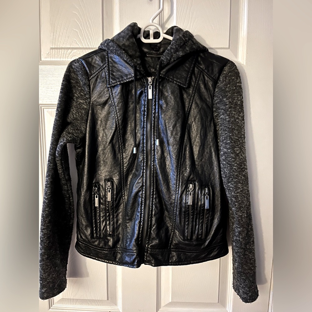 F2 faux leather hooded jacket. Medium